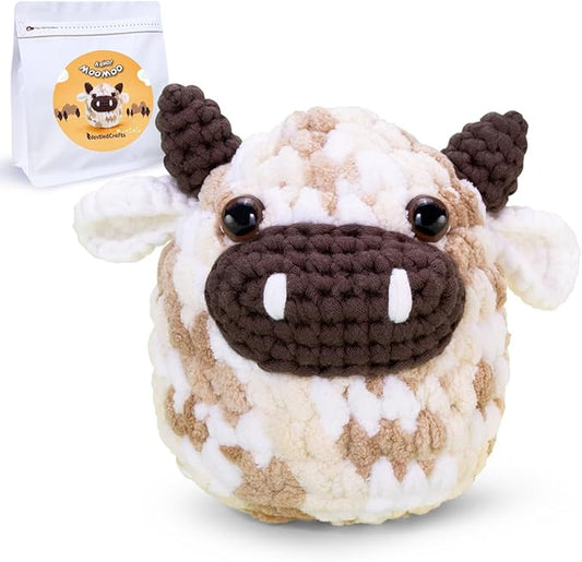 NestledCrafts Crochet Kit for Beginners, Animals Amigurumi Crochet Starter Kit with Step-by-Step Video Tutorial, Easy Knitting Set for Kids Adults, Lovely Cow - MooMoo