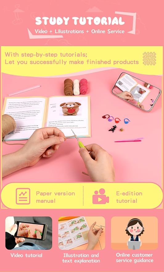 SwiftGo Crochet Kit for Beginners, Dog Crochet Animal Kits with Step-by-Step Video Tutorials, Beginner Amigurumi Crochet Starter Kit for Adults Kids, Holiday Birthday Gift