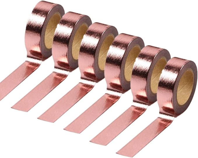 MEI YI TIAN 6 Rolls Rose Gold Foil Washi Tape Set 15mm x 10m Gilding Paper Adhesive Masking Tapes Sticky Paper Tape for DIY Scrapbooking Bullet Crafts Art Journal Decoration