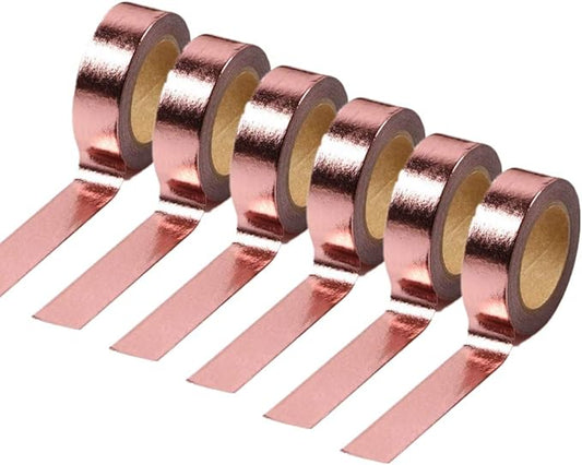 MEI YI TIAN 6 Rolls Rose Gold Foil Washi Tape Set 15mm x 10m Gilding Paper Adhesive Masking Tapes Sticky Paper Tape for DIY Scrapbooking Bullet Crafts Art Journal Decoration