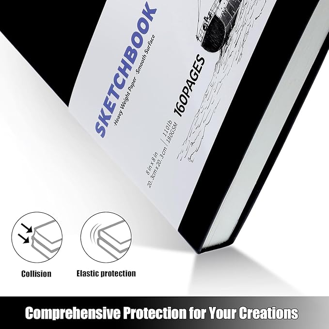 Hardcover Sketch Book, 110lb/180GSM Sketchbook for Drawing Painting, 160 Pages/80 Sheets Square Sketch Pad, 8×8 in Drawing Book Art Supplies for Teens, Adults, Artists
