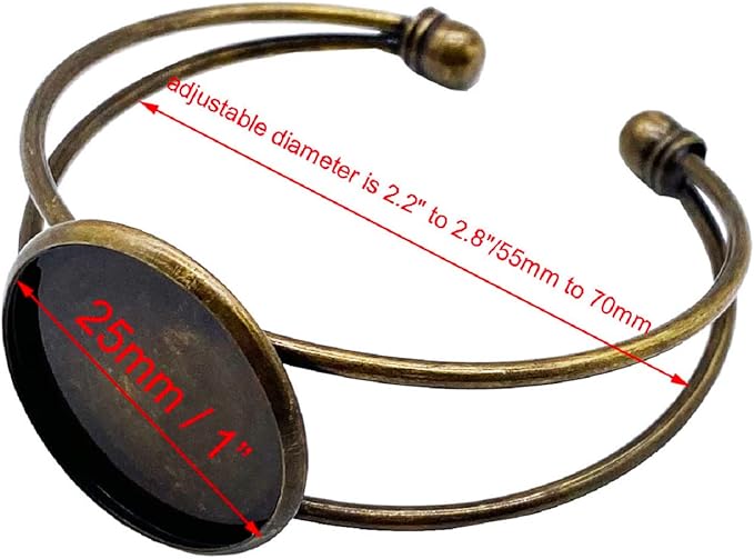 MIAO JIN 10 Pcs 25 mm Adjustable Round Cabochon Bezel Tray Blank Bangle for Crafting DIY Bracelets Making(Antique Bronze)