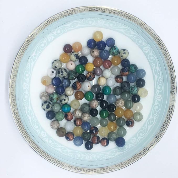 Yephac 750pcs 6mm Natural & Synthetic Round Stone Beads - 1mm Hole Size, DIY Smooth Beading for Bracelet, Necklace, Earrings - Jewelry Making, Box Packed (15material-6mm)