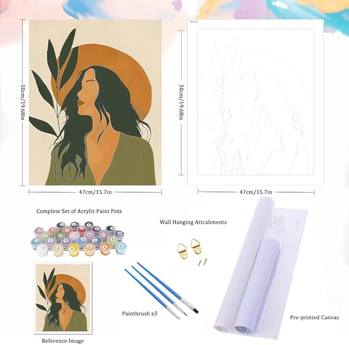 Natuyalo Bohemian Woman Paint by Numbers Kit for Adults - Boho Style Paint by Numbers on Canvas, DIY Acrylic Paint by Number Kits for Wall Hanging Home Decor Gift 16x20 inch