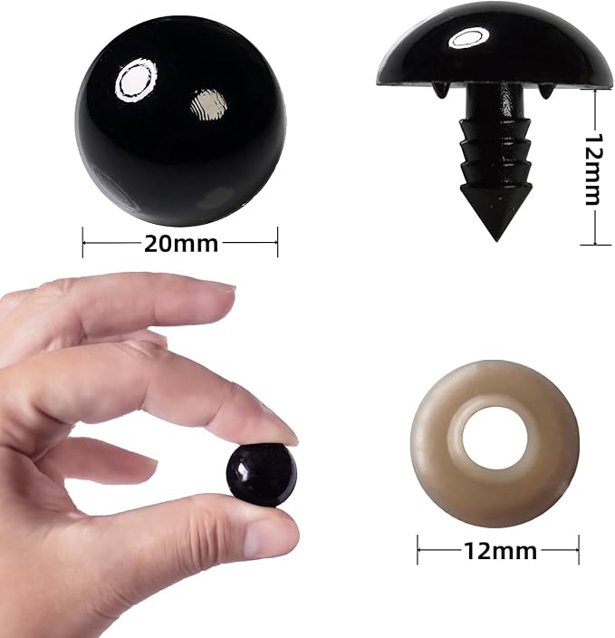 Hukiwow 200Pcs 20mm Safety Eyes for Crocheting with Washers Large 20 mm Safety Eyes Big Plastic Crochet Eyes Black Craft Eyes for Animals Doll
