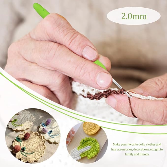 2 mm Crochet Hook, Ergonomic Handle for Arthritic Hands, Extra Long  Knitting Needles for Beginners and Crocheting Yarn (2 mm)