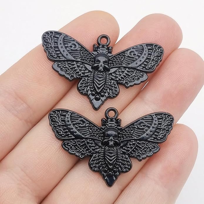 20PCS Skull Head Moth Pendant Alloy Gothic Moth Charms Death Head Insect Jewelry Charms For Jewelry Making DIY Bracelets Necklaces Crafts