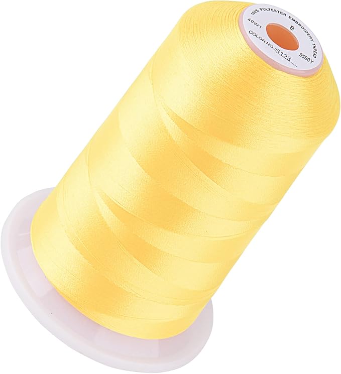 Simthread 5500Yds Embroidery Thread, 5000M High-Yardage 40WT 100% Polyester Thread – 170+ Vivid Colors, High-Speed Rated – Compatible with Brother, Singer, Janome & More - Neon Yellow S123