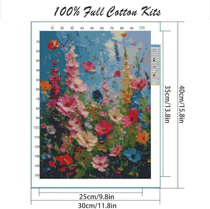 flower cross stitch kits for adults beginner,counted cross stitch kits printed stitching cute patterns dimensions needlepoint art crafts embroidery kits for adults beginners (15.7x11.8 inch)