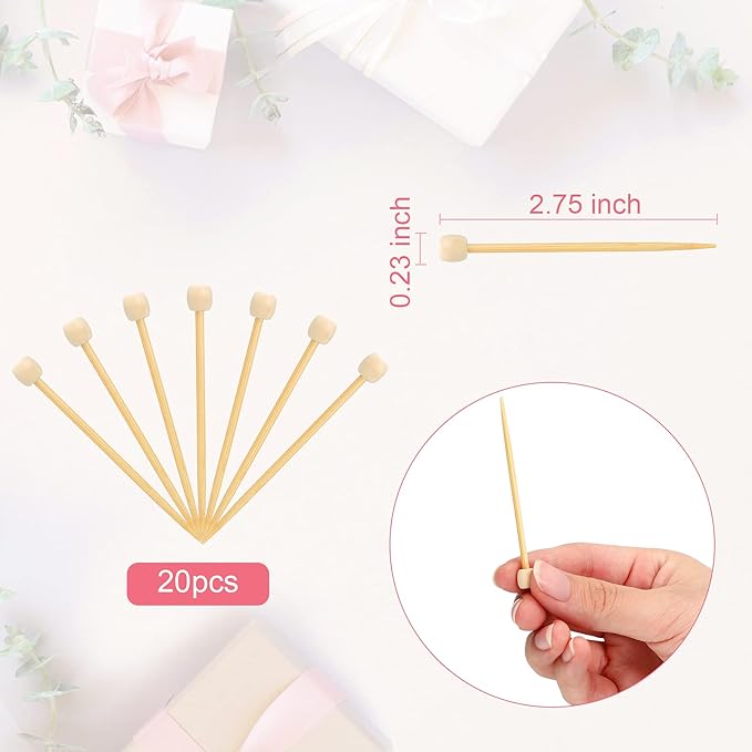 Luinabio 20 Pcs Bamboo Crochet Marking Pins Smooth Single Pointed Knitting Needles 2.75 Inch Mini Pins Knitting Accessories for Beginners DIY Craft Making Crochet Supplies(Natural Color)