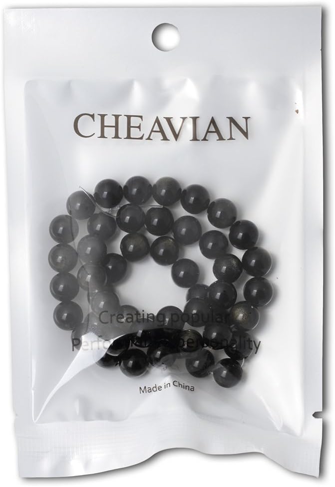 cheavian 45pcs 8mm natural golden obsidian gemstone round loose beads crystal energy stone healing power for jewelry making 1 strand 15"