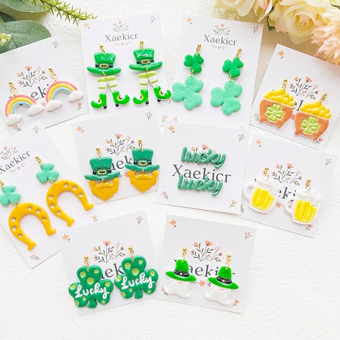 St. Patrick's Day Polymer Clay Cutters Set - 12pcs Lucky Shamrock Leprechaun Shapes for DIY Earring Jewelry Making, Soft Clay Crafts & Holiday Supplies