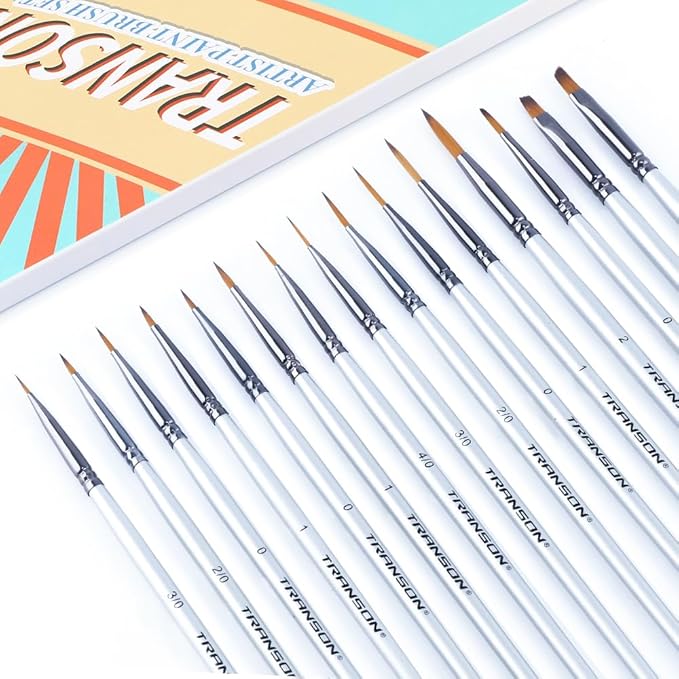 Transon Fine Detail Paint Brush Set 15pcs for Miniature Models Craft Painting Body Painting with Acrylic Gouache Watercolor Tempera and Oil Paint