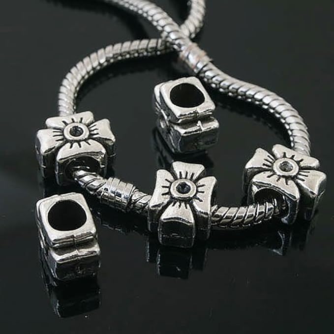 RUBYCA 30pcs Tibetan Silver Tone Spacer Beads Fit European Charms Bracelet Big Flower Design