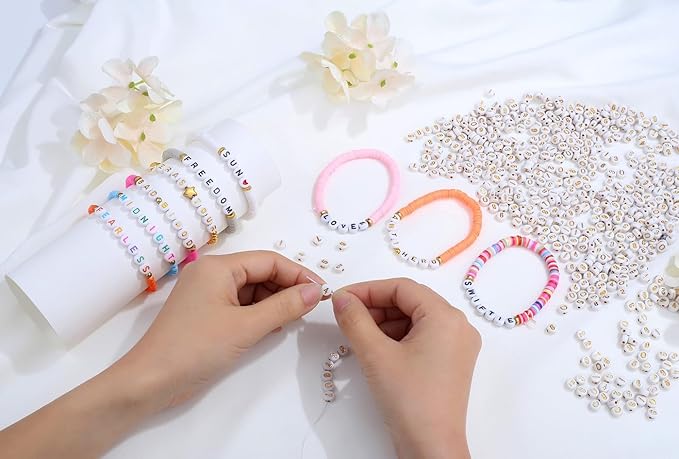 LAIDANLA 1000PCS Acrylic Number Beads Gold Number White Round Bead 7×4mm for Jewelry Bracelets Necklaces Key Chains Making