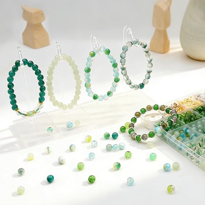 DIPSEOI 8mm Glass Beads for Bracelet Kit - 900 Pcs Jewelry Making Kits Bead DIY with Spacer Charms (Green Series)
