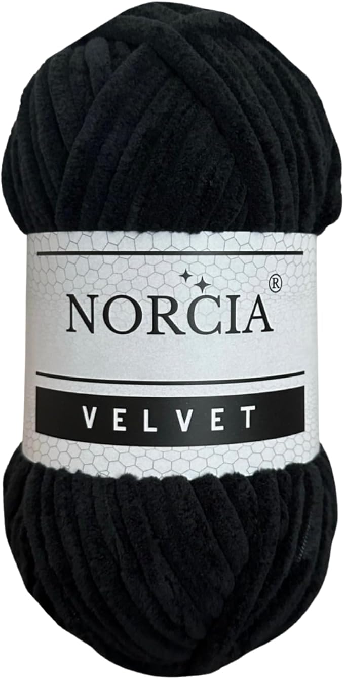 Soft Velvet Chenille Yarn for Crocheting & Knitting - Super Bulky 100g (74.3 yds) Baby Blanket Yarn - Amigurumi & Weaving Craft - Fancy Yarn - Black, 1 Skein