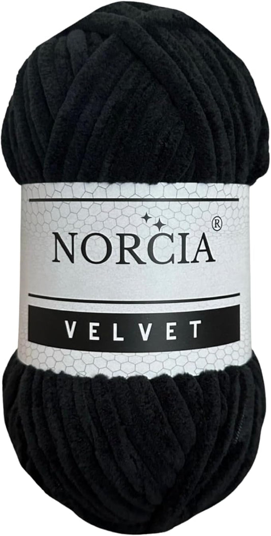 Soft Velvet Chenille Yarn for Crocheting & Knitting - Super Bulky 100g (74.3 yds) Baby Blanket Yarn - Amigurumi & Weaving Craft - Fancy Yarn - Black, 1 Skein