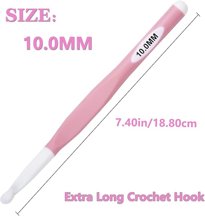 Hobekoee 10mm Large Crochet Hook,Huge Crochet Hooks for Chunky Yarn,Extra Long Crochet Hooks with Soft Ergonomic Handle for Crocheting Yarn,Wool Roving