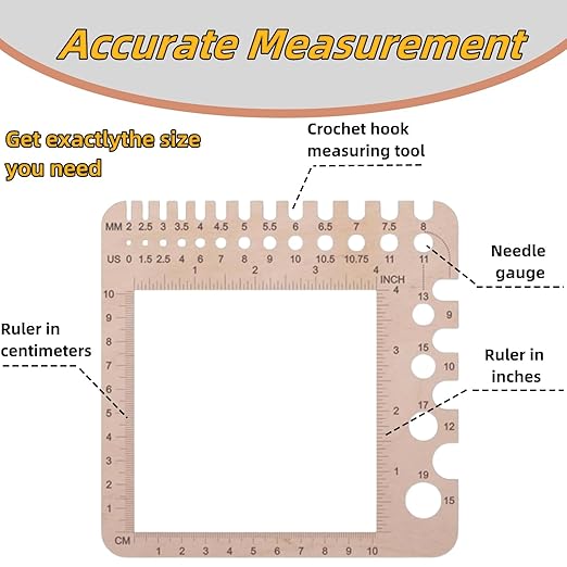 1 Pcs Wooden Knitting Crochet Gauge Ruler Needle Sizer Stitch Counter Spinner Yarn Measure Tool Square Craft Accessory