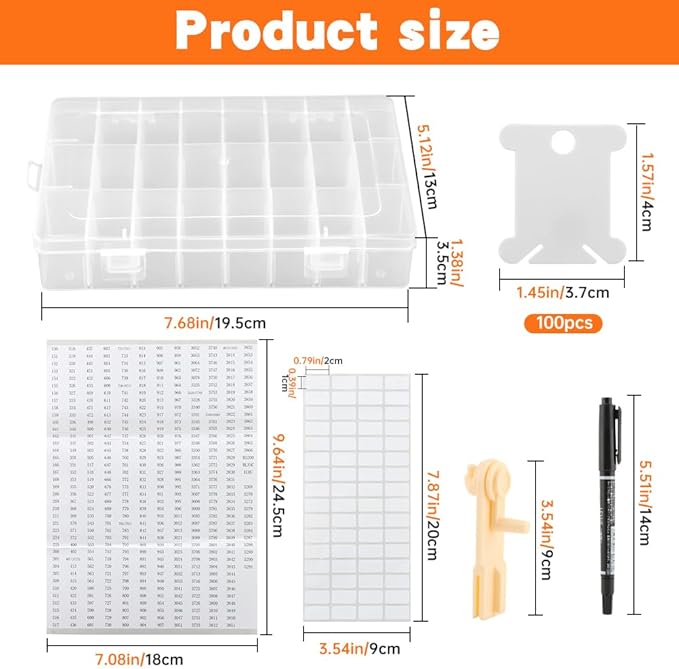 Embroidery Floss Organizer, Cross Stitch Thread Storage Set with 100 Pcs Floss Bobbins, Winder, Marker and Stickers, Removable 24 Compartments Case for Craft DIY Sewing Storage