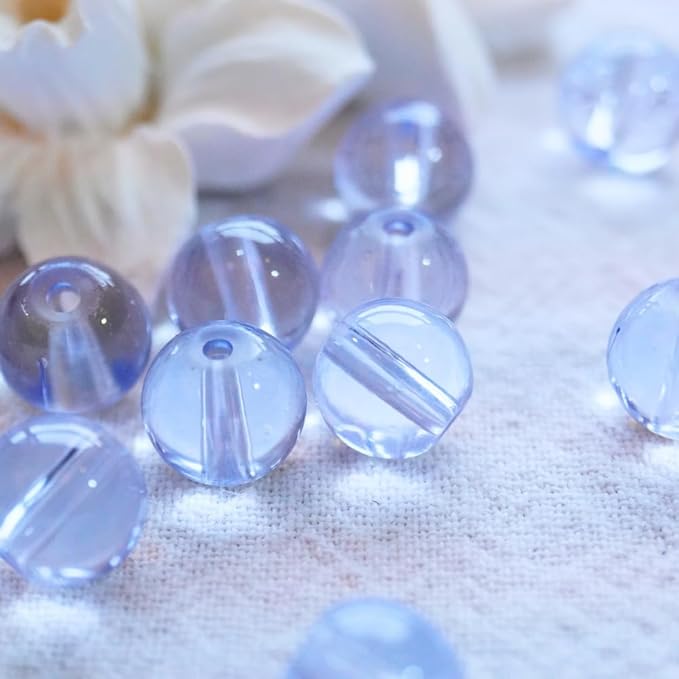 Jabrand 150pcs Beads Kit, 8mm Transparent Glass Beads Clear Round Crystal Beads for Bracelet Making Jewelry DIY Crafts Supplies (Blue)
