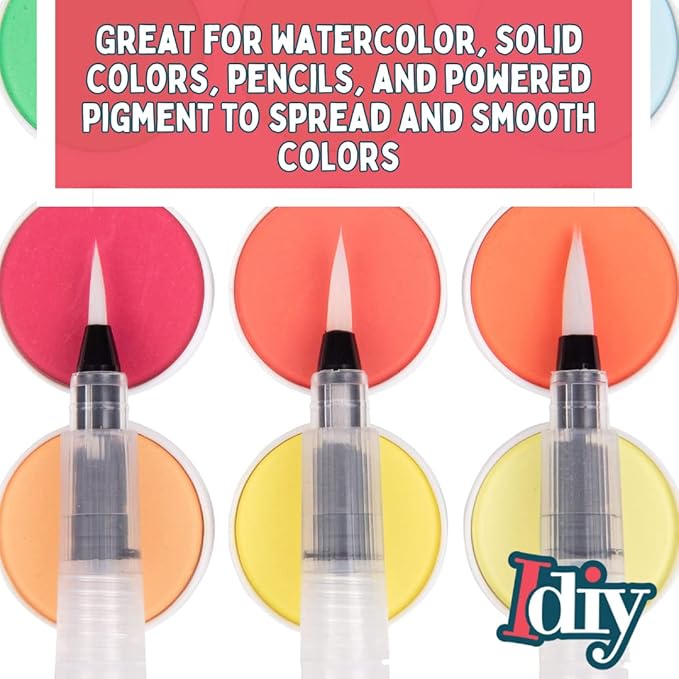 Refillable Watercolor Brush Pens Set of 24 – Water Brush Pens with 3 Tip Sizes (3mm, 4mm, 5mm) – Nylon Point Tips for Painting, Lettering, Calligraphy & DIY Crafts – Easy Flow Control & Easy to Clean