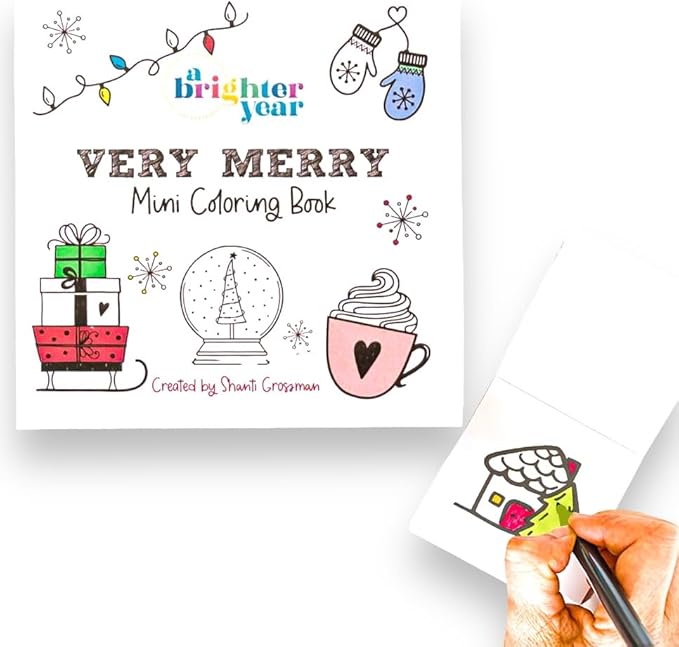 A Brighter Year The Original Adult Mini Coloring Book - Very Merry Edition - 3” x 3” Pocket Size, 50 Pages, Lay Flat Binding, Thick Paper, No Bleeding - Stress & Anxiety Relief - Relaxation & Gift