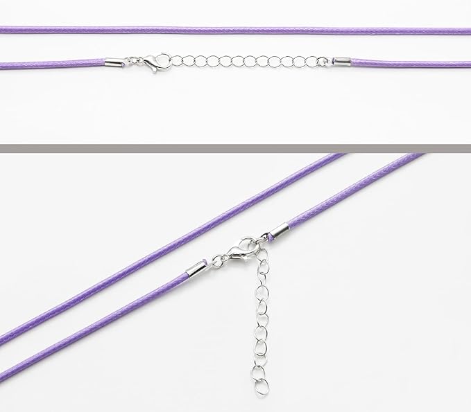 10 Pcs 2.0mm Leather Necklace Cords with Clasp,Waxed Cords,Necklace Ropes for Pendants and Jewelry Making(Light Purple)