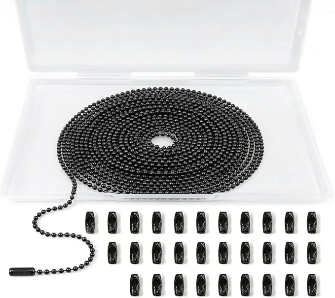 33 Feet Ball Chain Necklace, 2.4mm Ball Bead Chain with 30 Pieces Connectors Clasps,Metal Ball Chain for Dog Tag, Ceiling Fan Pull Chain Extender, Jewelry Making Kit, DIY Crafts (Black)