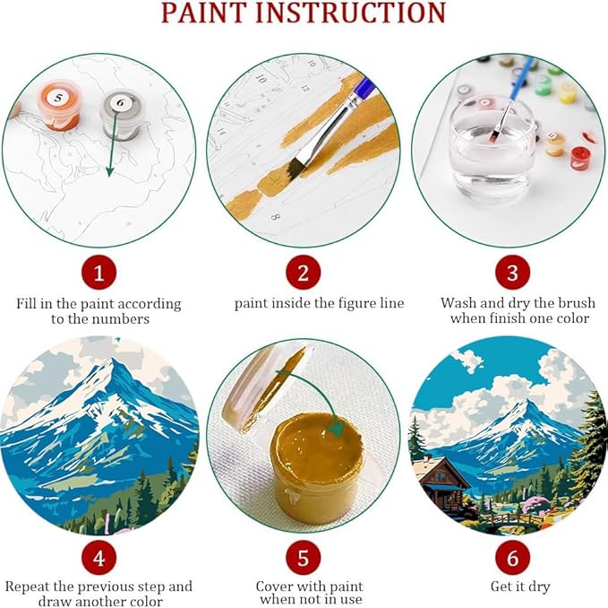 Landscape Paint by Numbers Kit for Adults Beginner- Mountain Adult Paint by Number Kits on Canvas, Easy Adults' Paint-by-Number Kits Oil Painting Craft Supplies for Gift Home Wall Decor 16x20in