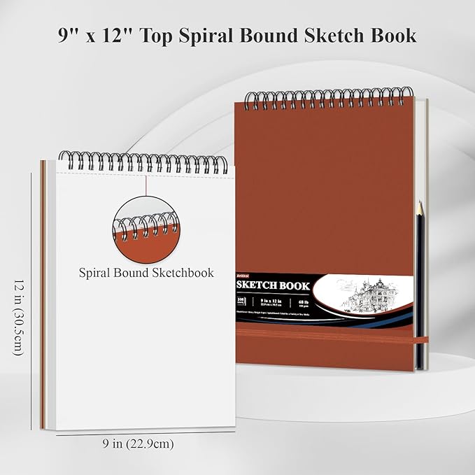 Ankkol Art Sketch Book 9x12, Top Spiral Bound Sketchbook, 68 lb/100gsm Art Paper for Adults with Hardcover & Acid-Free Drawing Paper, 100 Sheets Drawing Pad for Adults.