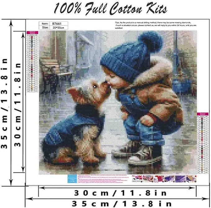 boy stamped cross stitch kits for adults beginner,dog counted cross stitch kits printed stitching cute patterns dimensions needlepoint art crafts embroidery kits for adults beginners (13.7x13.7 inch)