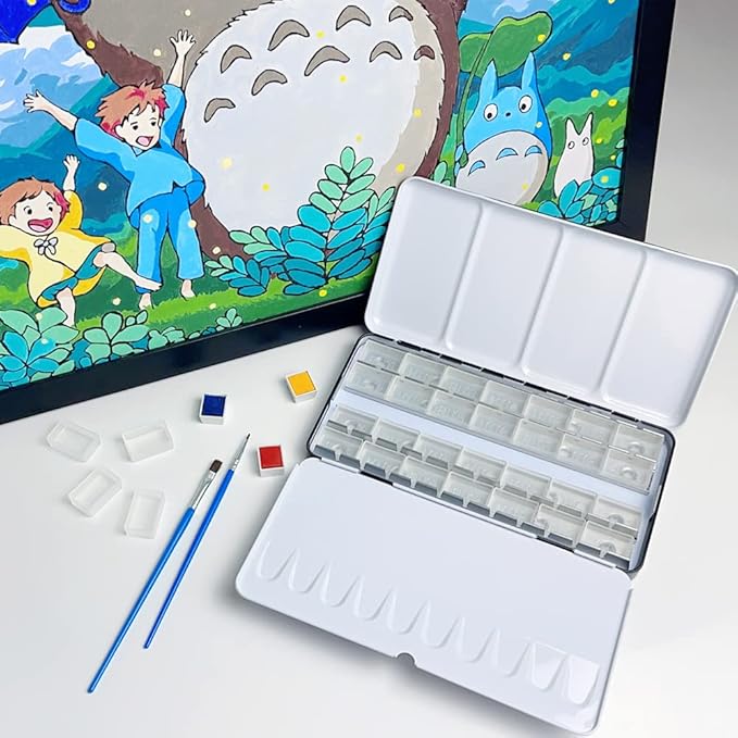 Large Watercolor Palette with 28Pcs Empty Full Pans, Metal Watercolor Paint Tin for Watercolors Oils and Gouache