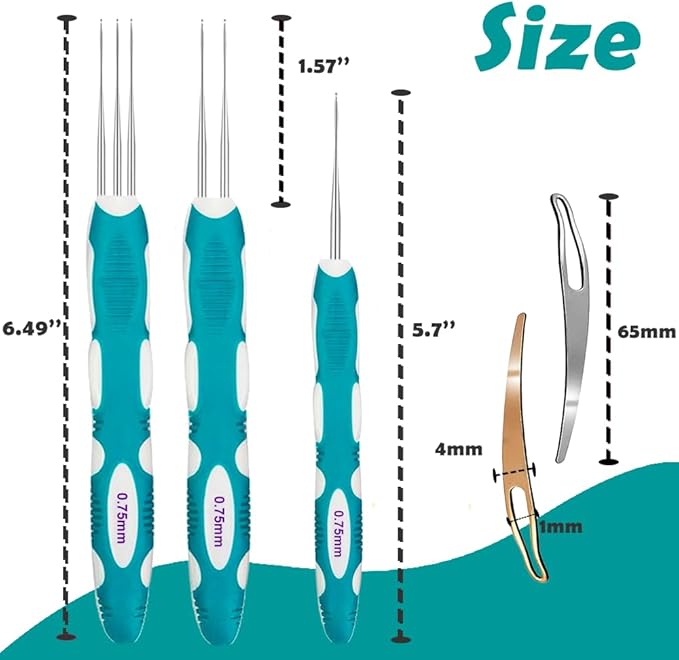 Yarniss Dreadlocks Crochet Hooks with Ergonomic Handle,0.75mm Hair Crochet Needle for Loc Braid