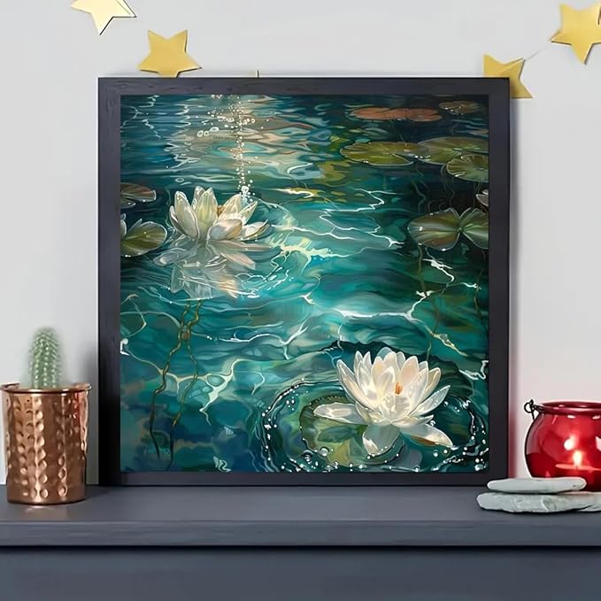 SHICERNHJ 5D Flower Diamond Painting Kits for Adults Beginner,Diamond Art Kits Lotus,DIY Full Round Drill Diamond Dots with Gem Art Craft for Adults Home Wall Decor 14 X 14 Inch