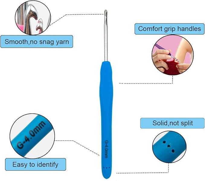 Mdoker Extra Long Crochet Hooks,Ergonomic Grip Soft Handles for Handmade DIY Crocheting,Size G/6(4.0MM)