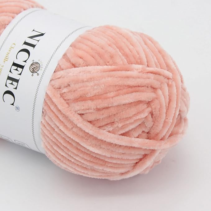 NICEEC 3 Skeins Soft Chenille Yarn Blanket Yarn for Knitting Fancy Yarn for Crochet Weaving DIY Craft Total Length 3×85m (3×93yds, 3×50g)_Incarnadine Pink