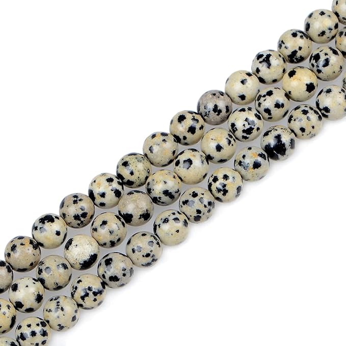 bymitel 140pcs natural crystal beads stone gemstone round energy healing loose beads with stretch cord for jewelry making bracelets anklets (dalmation jasper, 8mm 140pcs)