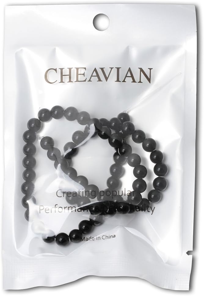 cheavian 60pcs 6mm natural black obsidian gemstone round loose beads crystal energy stone healing power for diy jewelry making 1 strand 15"
