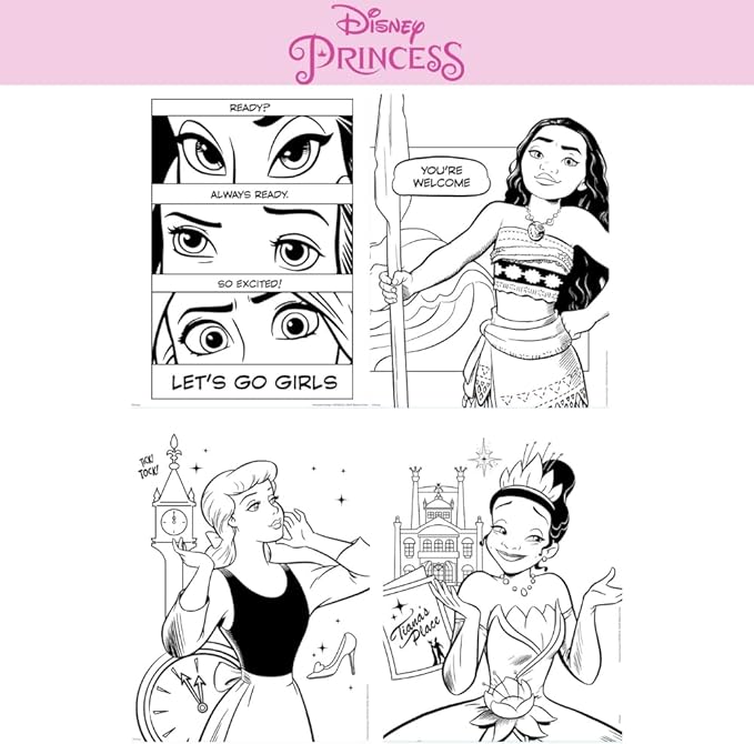 Disney Princess Coloring Book for Adults and Kids, Black & White Sheets, Velvet Coloring Pages, Stickers, Washable Markers
