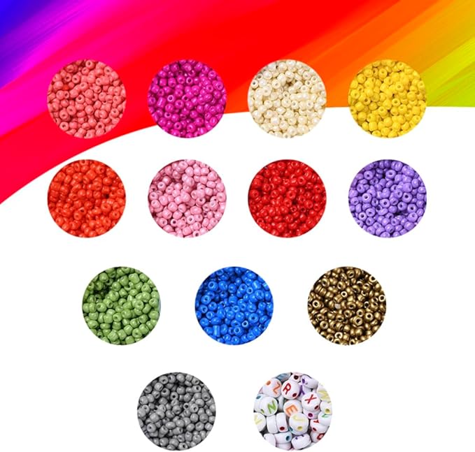 3370 Pcs 3mm Glass Seed Beads Bracelet Making Kit, Small Beads Friendship Jewelry Craft Kit with Letter Beads & Elastic Cord, DIY Art Craft Gift for Girls