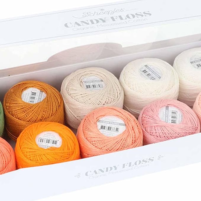 Scheepjes Candy Floss Color Pack 10 x 20 g (0.7 oz) - Peachy Mercerized Cotton Assorted Orange Pink Green