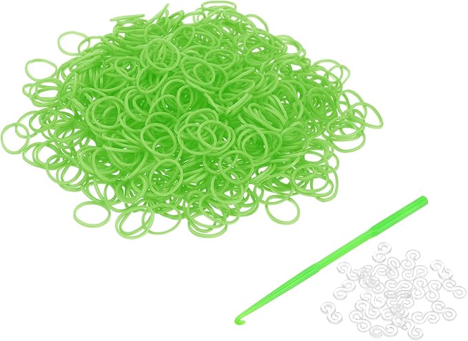 uxcell 600Pcs Loom Rubber Band, Bracelet Making Refill Kit Elastic Loom Band with 25Pcs S-Clips and 1Pcs Crochet Hooks for Weaving DIY Handcrafts, Grass Green