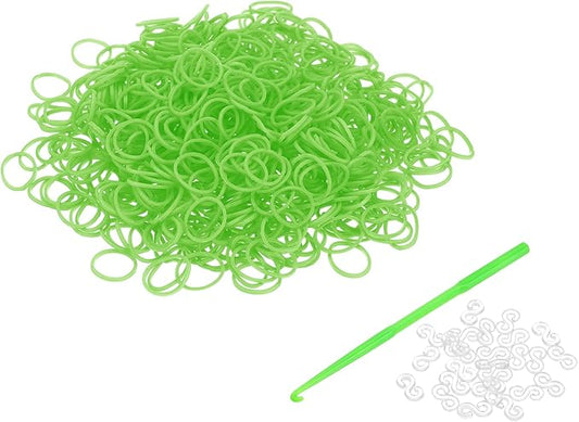 uxcell 600Pcs Loom Rubber Band, Bracelet Making Refill Kit Elastic Loom Band with 25Pcs S-Clips and 1Pcs Crochet Hooks for Weaving DIY Handcrafts, Grass Green
