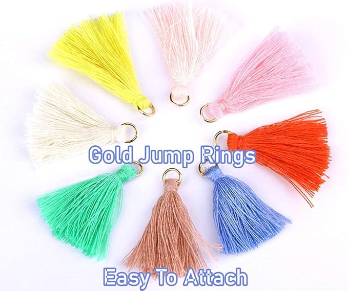 MSCFTFB 100 Pieces Mini Tassels Mala Tassel Kit with Jump Rings for Earring Necklace Jewelry Making Garland Keychain Charms Crafts Decorations (Multi)