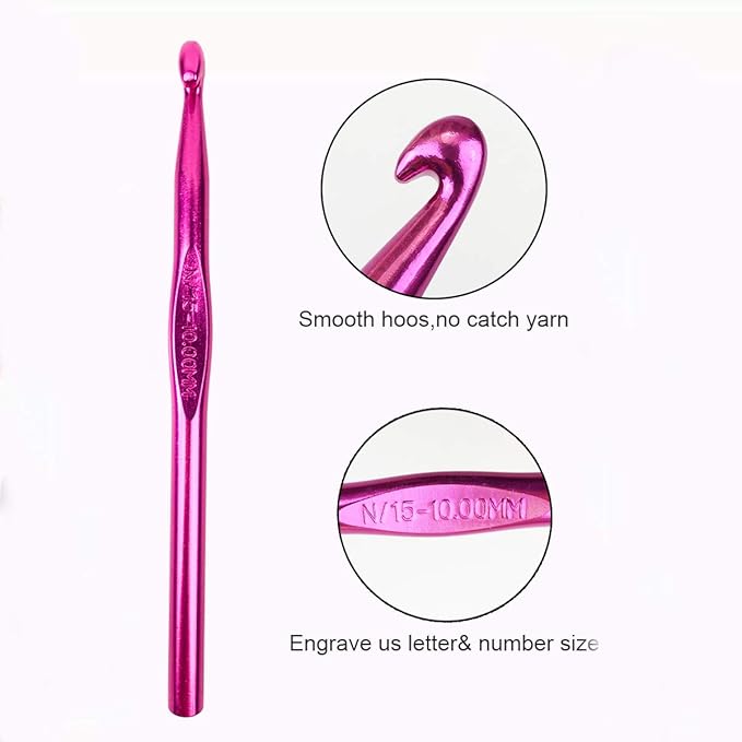 Weabetfu Aluminum Crochet Hook,Knitting Needles Crochet Needles for Knitting Craft Yarn,Crochet Hooks Size N,10.0mm-New