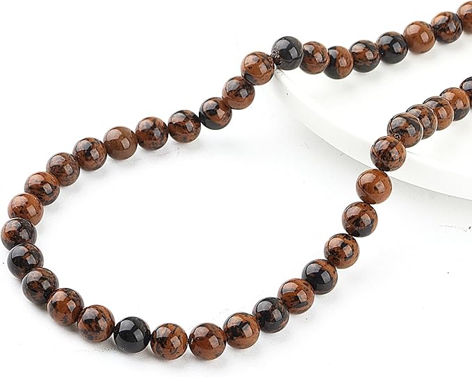Natural Stone Beads for Jewelry Making - 6mm Gemstone Round Beads for Bracelets(58-60pcs, 6mm, Mahogany Obsidian)