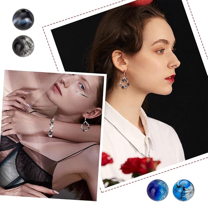PH PandaHall 450pcs 8mm Black Blue Glass Beads, 15 Colors Ocean Sea Acrylic Bead Jewelry Loose Beads Round Bracelet Bead for Christmas Earring Necklace Bracelet Jewelry Making