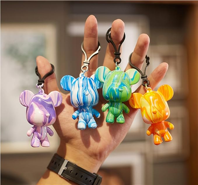 HANDA DIY Painting Fluid Bear Teddy Bear Violent Bear Gloomy Bear Painting Kit Set Creative Home Decorations Handmade Doll Figurine Toys Gift for Birthday Valentines (3 inch Keychain, Bear Mold)